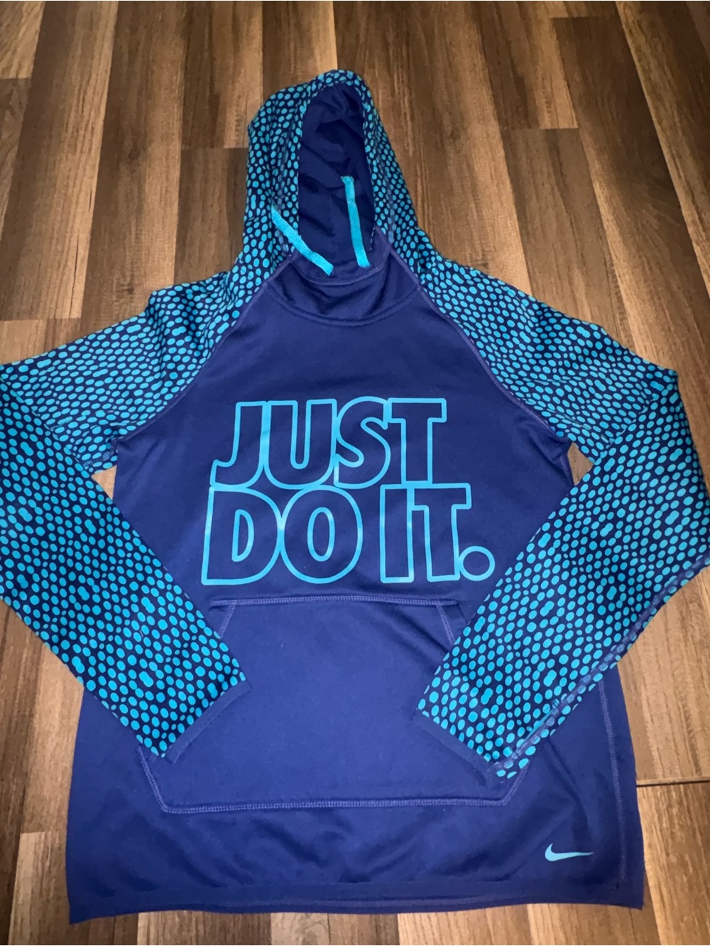 Nike Women's Therma-FIT Just Do It Polka Dot Hoodie Blue Teal XS Extra Small